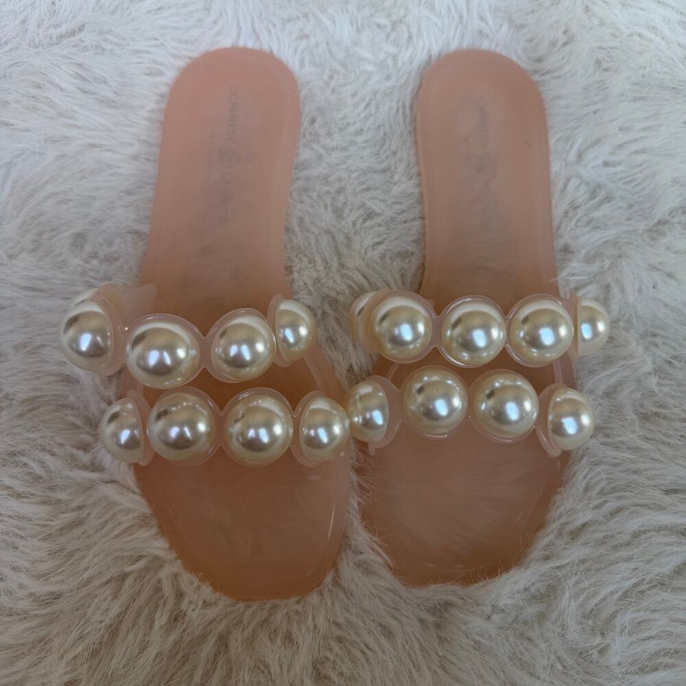 Chinese Laundry "Carlo" Jelly Pearl Sandals sz 7 nude light pink color